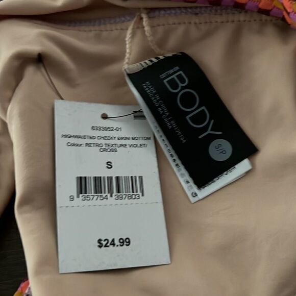 NWT Cotton on body high waisted cheeky bikini bottom retro texture violet cross - Picture 4 of 7